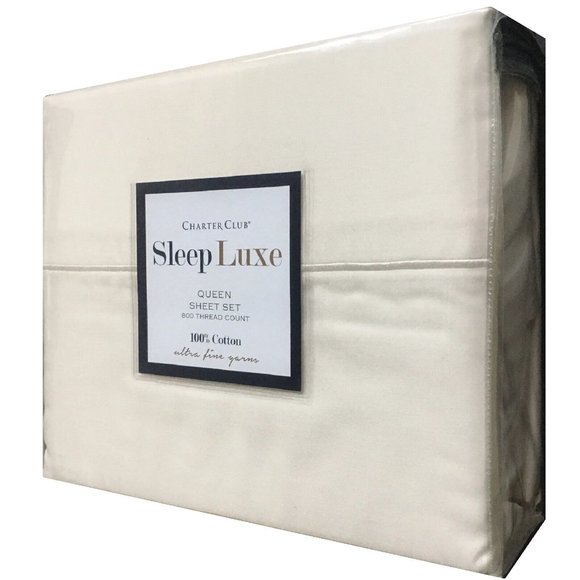 new IVORY Charter Club Sleep Luxe 800 TC 100% Cotton Sateen QUEEN Sheet Set - Picture 1 of 9